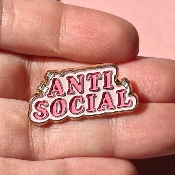 Pink Anti Social Bubble Letter Enamel Pin - Picture 1 of 6